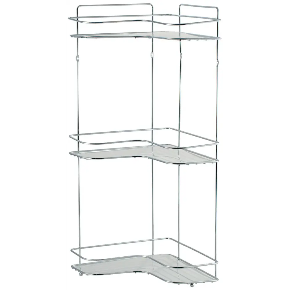 Полка для ванной Swensa угловая трёхъярусная с пластмассовыми вкладышами цвет хром SWR STLM-2160181