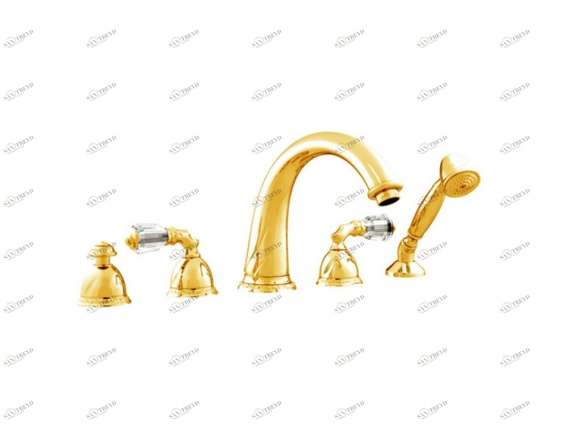 051616.A00.00 Набор для ванны с пятью отверстиями и кристаллами сваровски Золото 24К Mestre Oman
