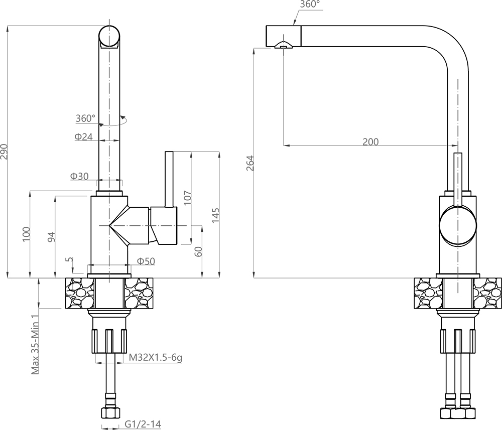 Кухонный смеситель 3651 топаз GranFest  - Вид №1