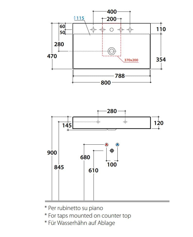 Керамическая прямоугольная раковина Ceramica Globo плиты ARCH-00098627 - Вид №2