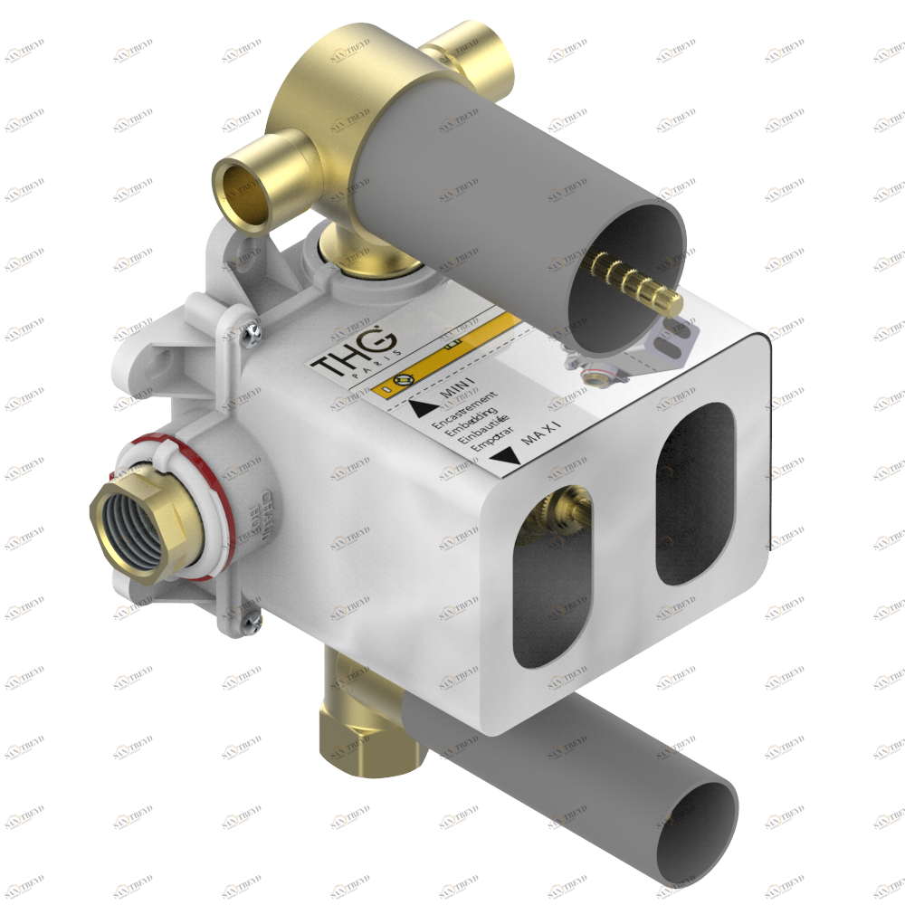 G00-5540AE Термостат THG 1/2" с коробкой для встраивания, восковым картриджем, запорным вентилем с двумя выходами и дополнительным вентилем, без ручек регулировки Thg-paris прочие артикулы THG Без отделки 