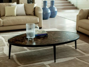 Porada Овальный журнальный столик из массива дерева и мраморной столешницы Iron