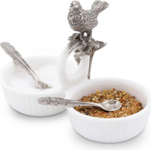 10648900 Vagabond House Менажница двухсекционная для соусов и специй с ложечками Vagabond House Птичка на ветке 11х6см Керамика