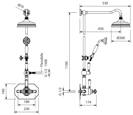 Термостатическая настенная душевая колонна с переключателем Park Avenue Hopkins ARCH-00133024 - Вид №1