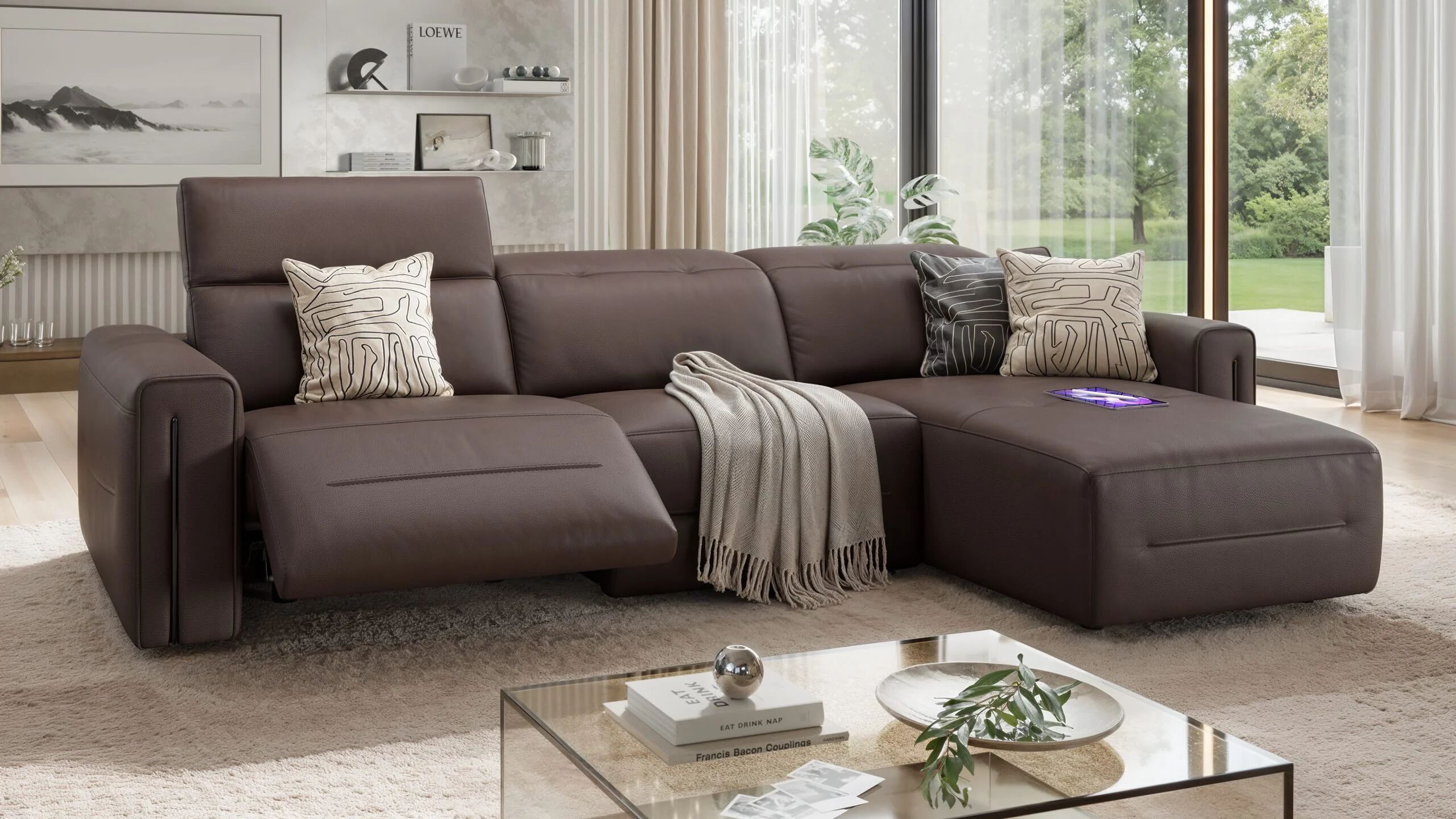 Кожаный диван с полуостровом Sofanella Канны ARCH-00138810 - Вид №1