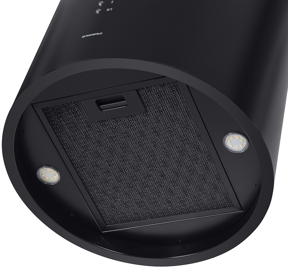 LEE ISLA 39 BLACK Вытяжка / островная вытяжка с потолочным креплением, 1050 м3, кухни до 40м2, 52дб, led, электронное управление, в опции угольный фильтр cf172c, черный цвет Maunfeld Santreyd  - Вид №2