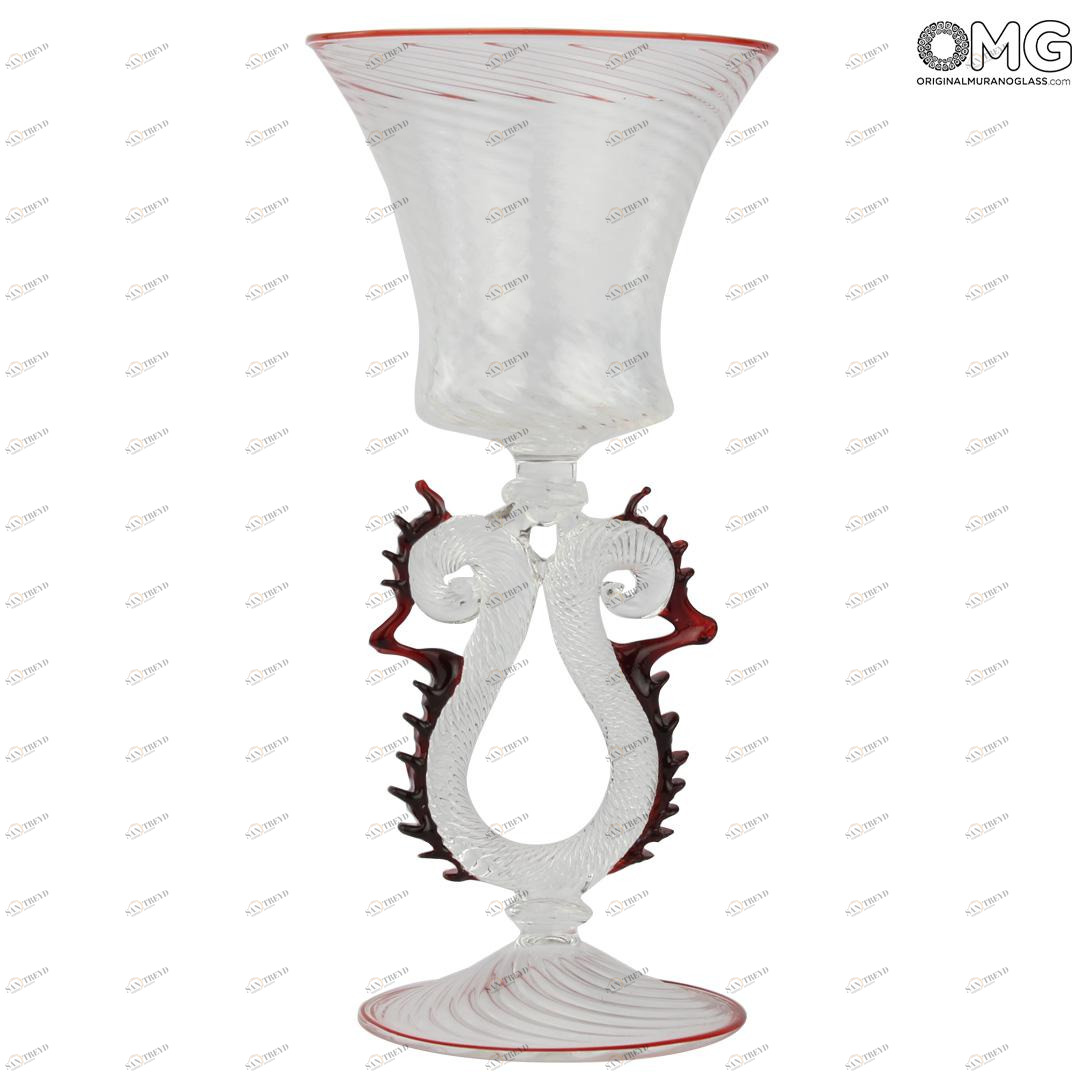 3780 ORIGINALMURANOGLASS Венецианский кубок с красной отделкой - муранское стекло OMG  см 