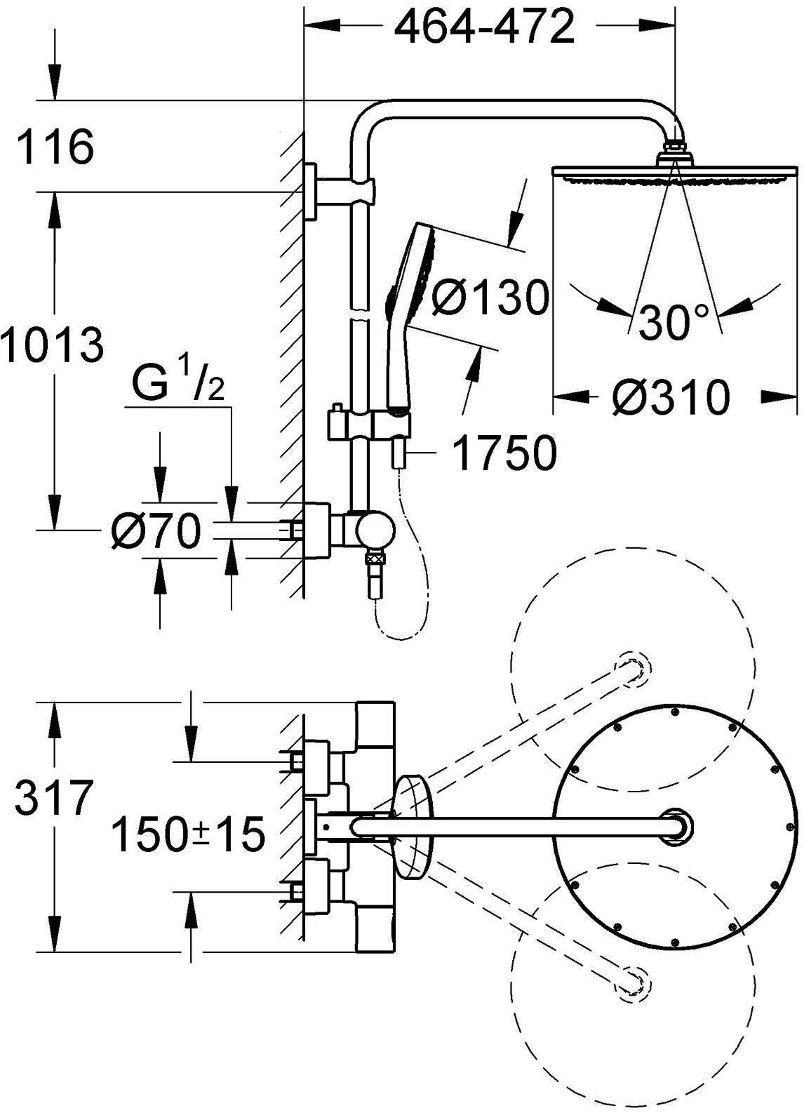 Душевая система GROHE Rainshower 310 с термостатическим смесителем, хром (27968000) - Вид №1