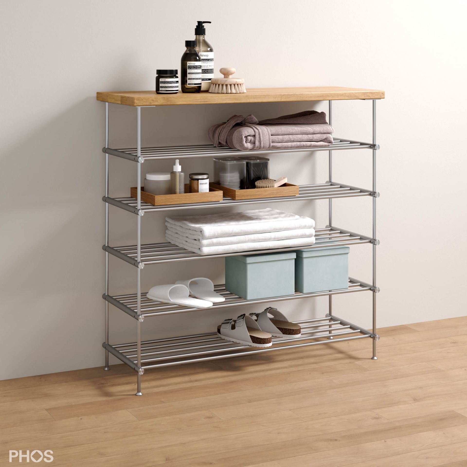 SBS700-5-Eiche Сервант с дубовыми полками, 1 поле, 5 уровней, ширина 75 см PHOS 