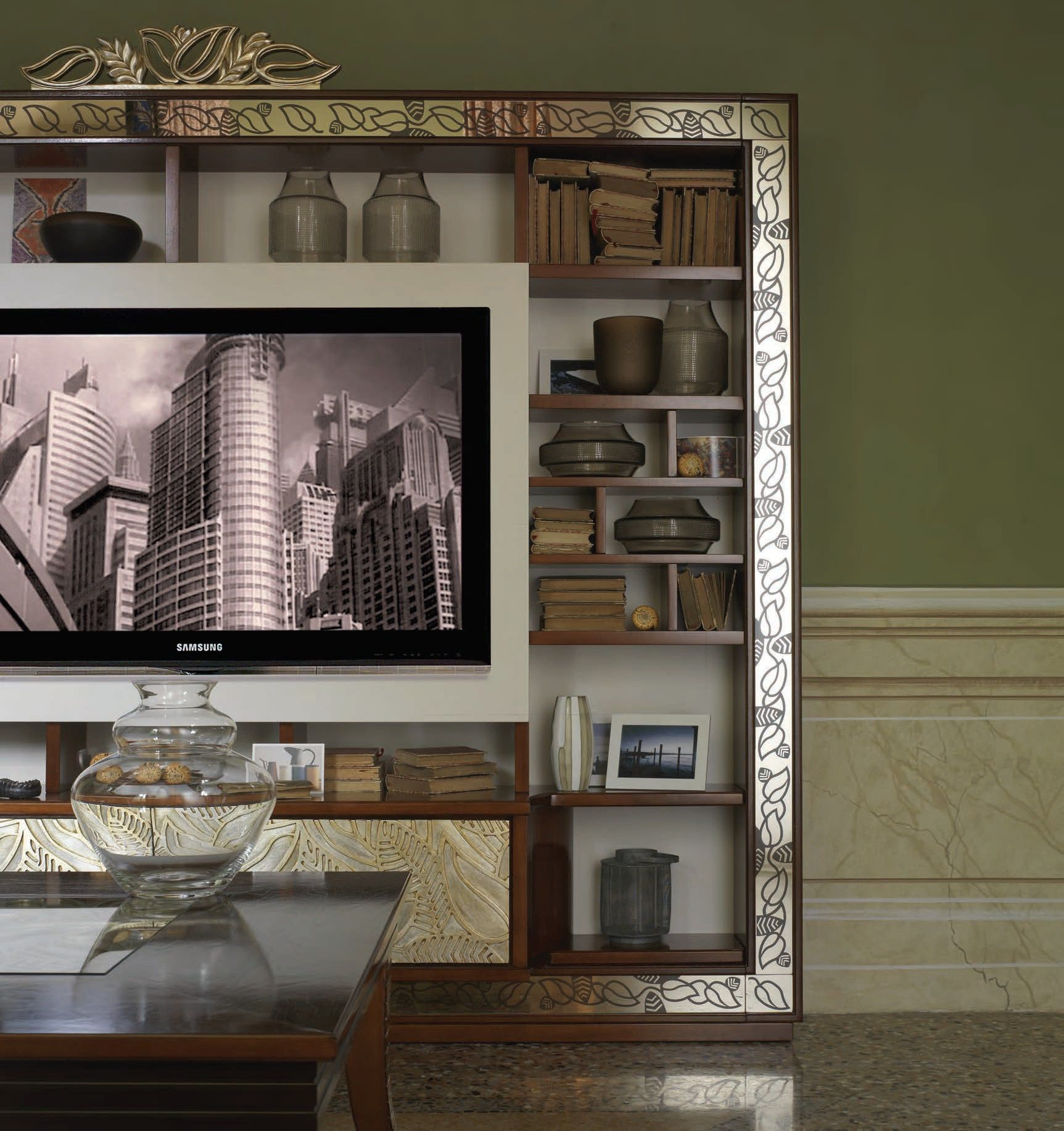 Деревянная отдельно стоящая оборудованная стена с подставкой для телевизора Cantiero GRAND ÉTOILE ARCH-00074406 - Вид №1