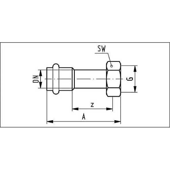 6173601578 SANHA 17360G пр.-фит. газ, нерж.сталь, накид.гайка, плоск.упл. 15x7/8 мм  - Вид №1