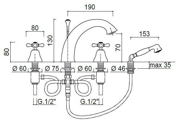 Rubinetteria Giulini Комплект для ванны с ручным душем на 4 отверстия Lotus - vienna F0565 - Вид №1