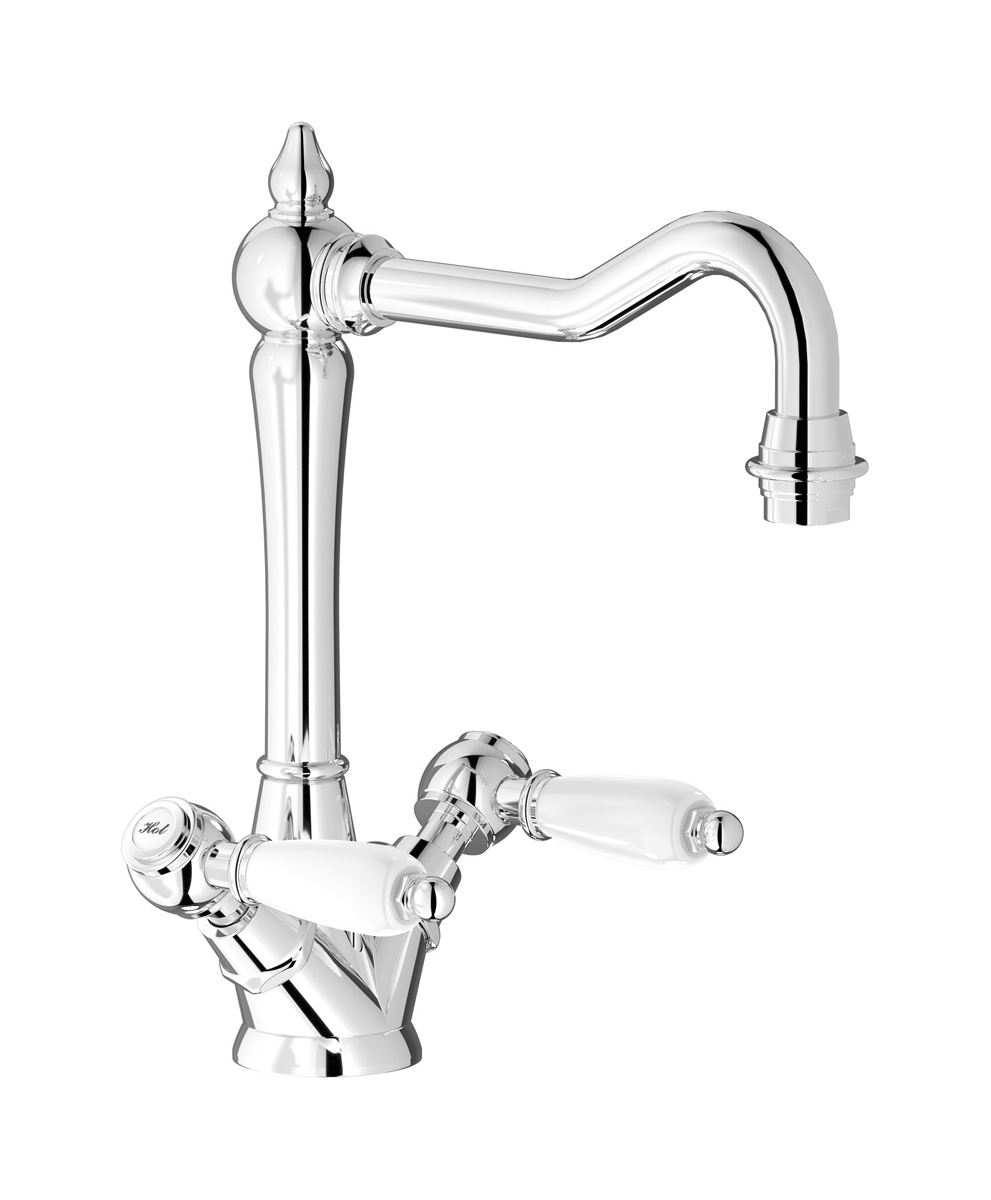 Смеситель для раковины на 1 отверстие с 2 ручками в комплекте с донным клапаном. WE ARE IB hl205cc_2 Chrome Hermes