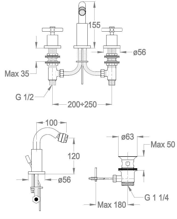 Fir Italia Смеситель для биде для столешницы с 3 отверстиями и поворотным изливом Cora 35 3523255 - Вид №1