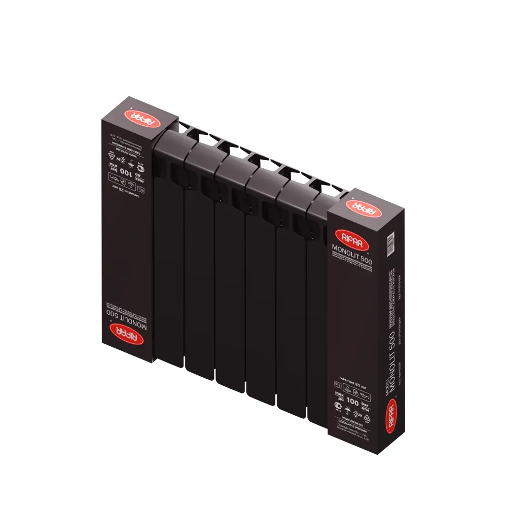 Радиатор секционный Rifar Monolit M50008RAL9005 500/100 8 секций боковое подключение биметалл черный 82560797 STLM-2144999 - Вид №5