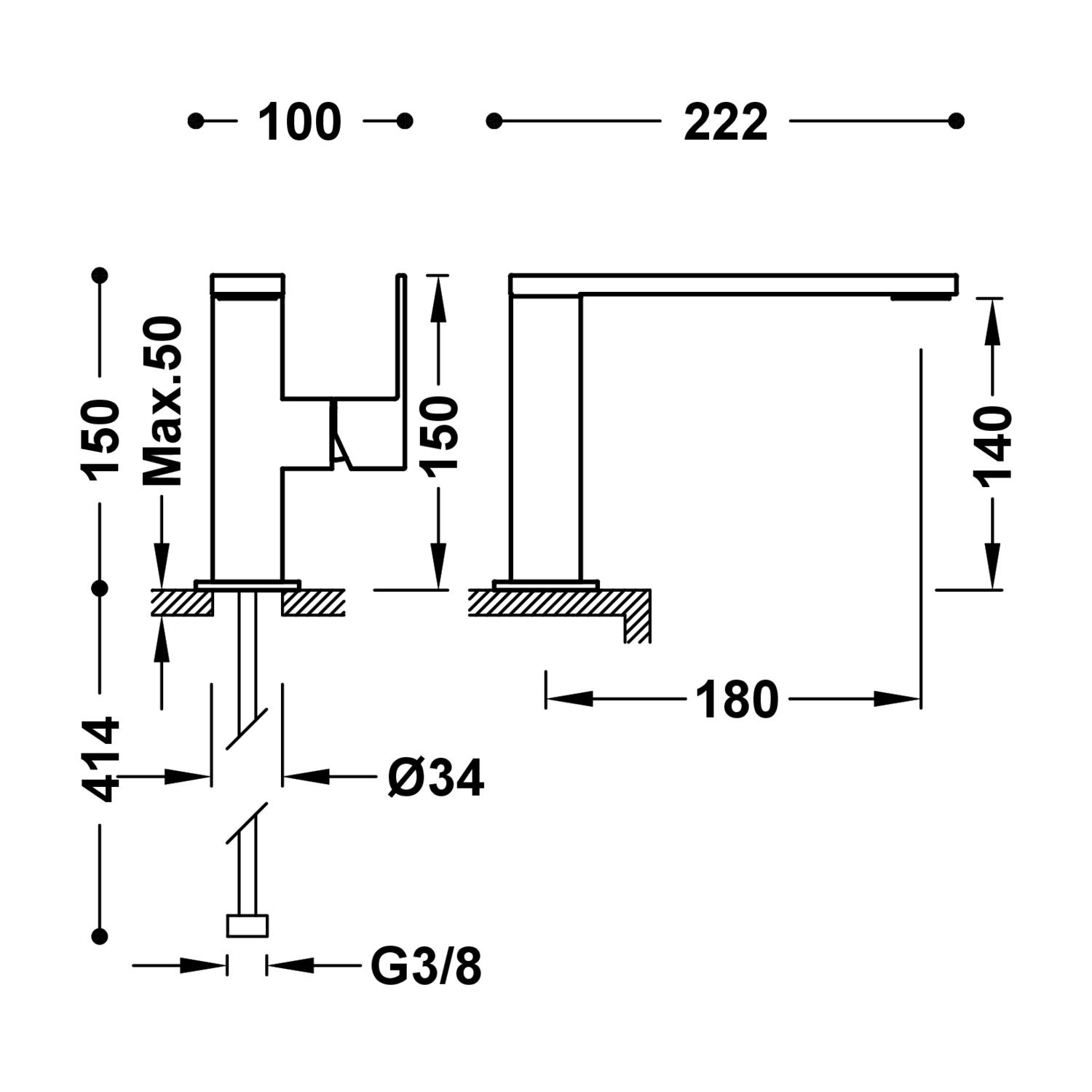 Смеситель для умывальника CUADRO с одной ручкой и боковым рычагом-00620501NM TRES  - Вид №1