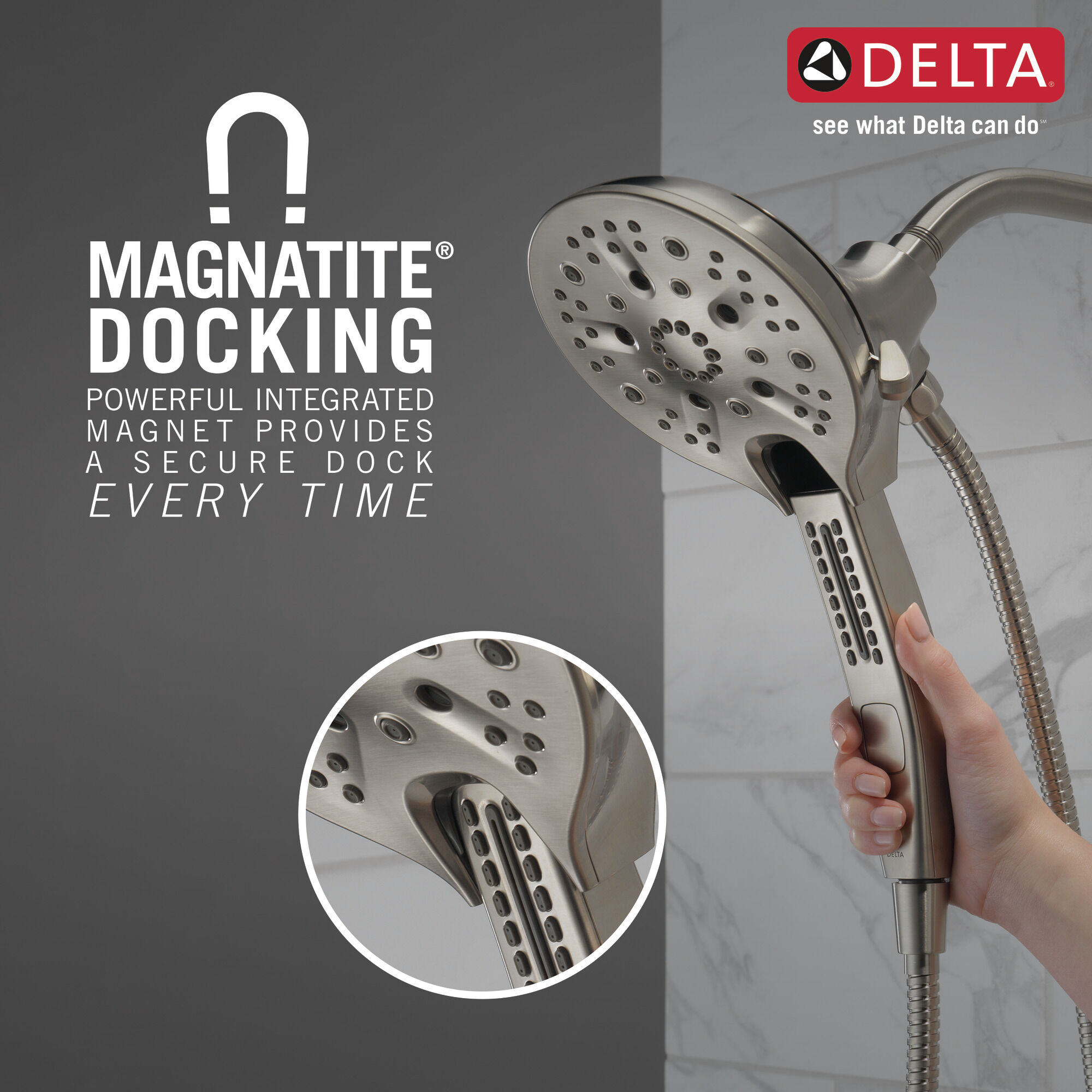 58620-SS25-PK In2ition® H2Okinetic® Душ два в одном с 5 настройками Delta Faucet Universal Showering Нержавеющая сталь  - Вид №2