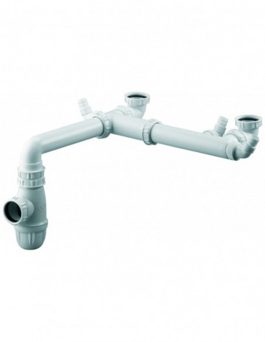 762100 001 00  Компактная трубка, 2 смещенных резервуара, регулируемые, сифон в комплекте, смешанные выпускные отверстия, Д. 40 мм, пластик Valentin Белый  - Вид №1