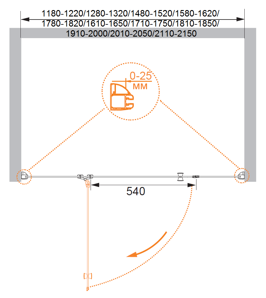 Душевая дверь в нишу CEZARES VERONA-W-B-13-90+60/40-C-Cr - Вид №3