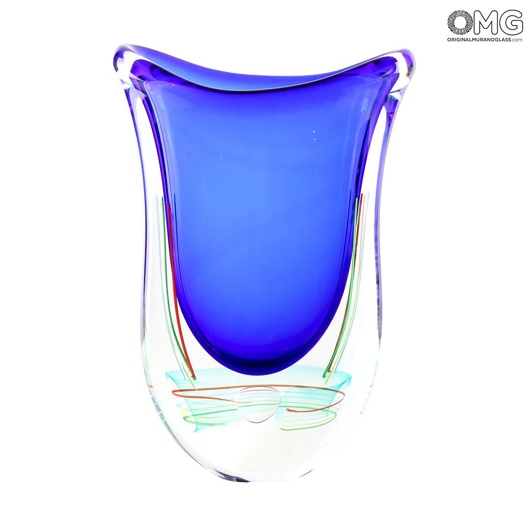 4516 ORIGINALMURANOGLASS Ваза Мыльный пузырь - сине-зелёная - Сатурн - соммерсо - муранское стекло OMG 13 см  - Вид №1