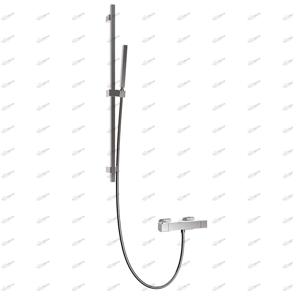 Graffio Квадратная скользящая шина 903 мм из латуни с термостатическим смесителем, квадратный душ DADO из латуни, гибкий СЕРЕБРО 175 см. QD800 