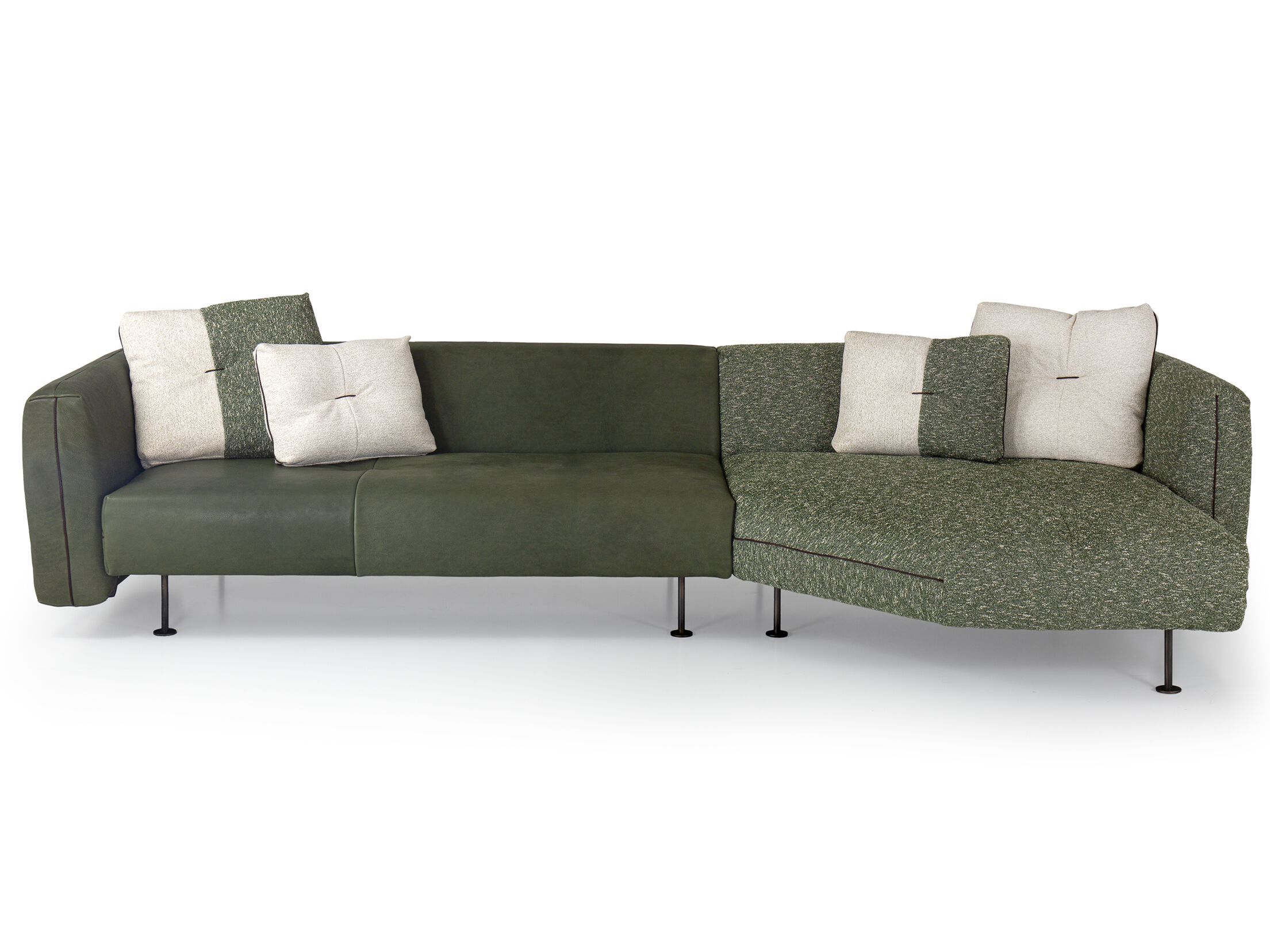 Кожаный и тканевый диван с шезлонгом Borzalino Шифу ARCH-00116472