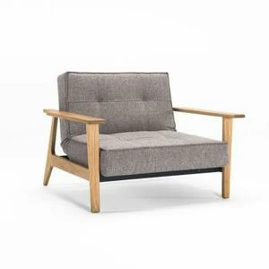 Кресло Splitback с подлокотниками Frej, ножками из дуба и черной рамой, серое