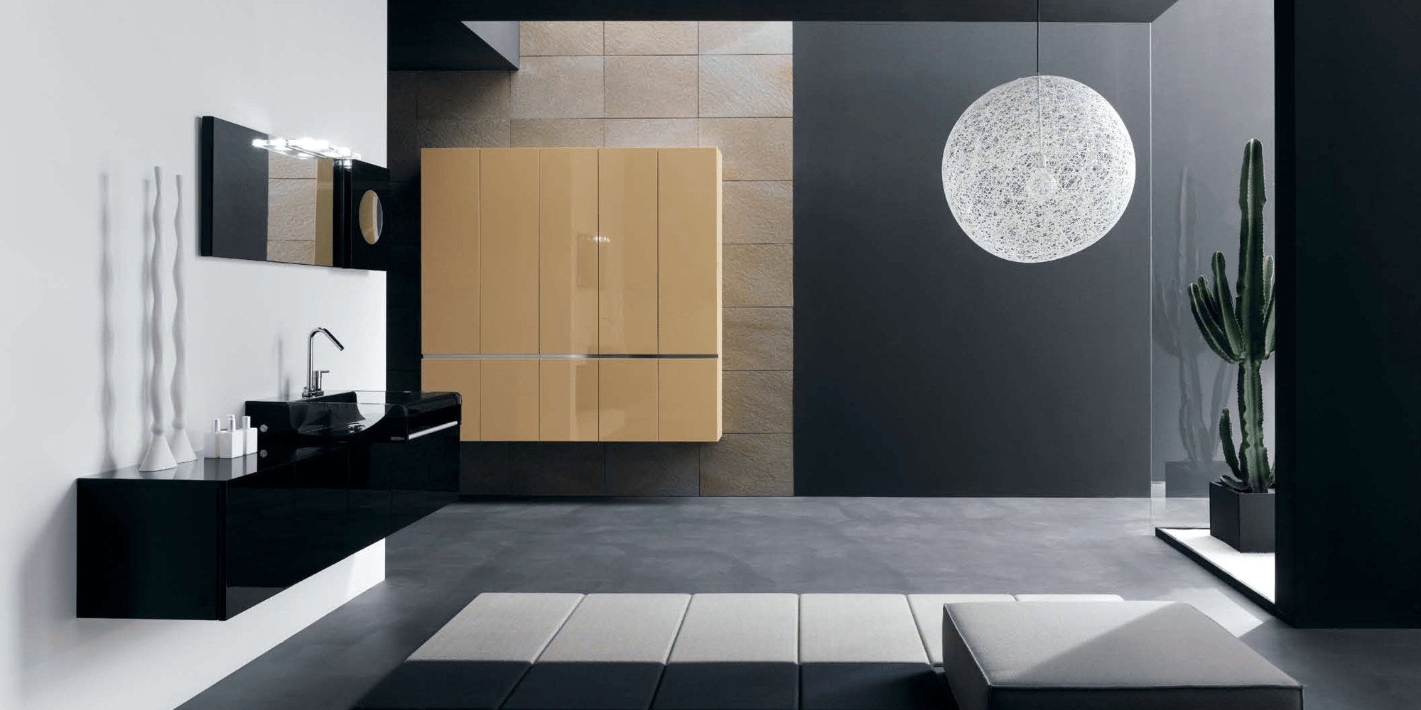 Комбинация ванной комнаты KU 63 в отделке Shine 54 G87 Nero / L68 Nero / L201 Senape MILLDUE KUBIK KUBIK63 - Вид №2