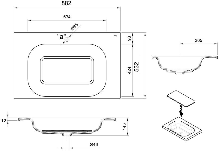 Раковина встраиваемая S20085311700000 Sanitana SMOOTH 90 - Вид №1