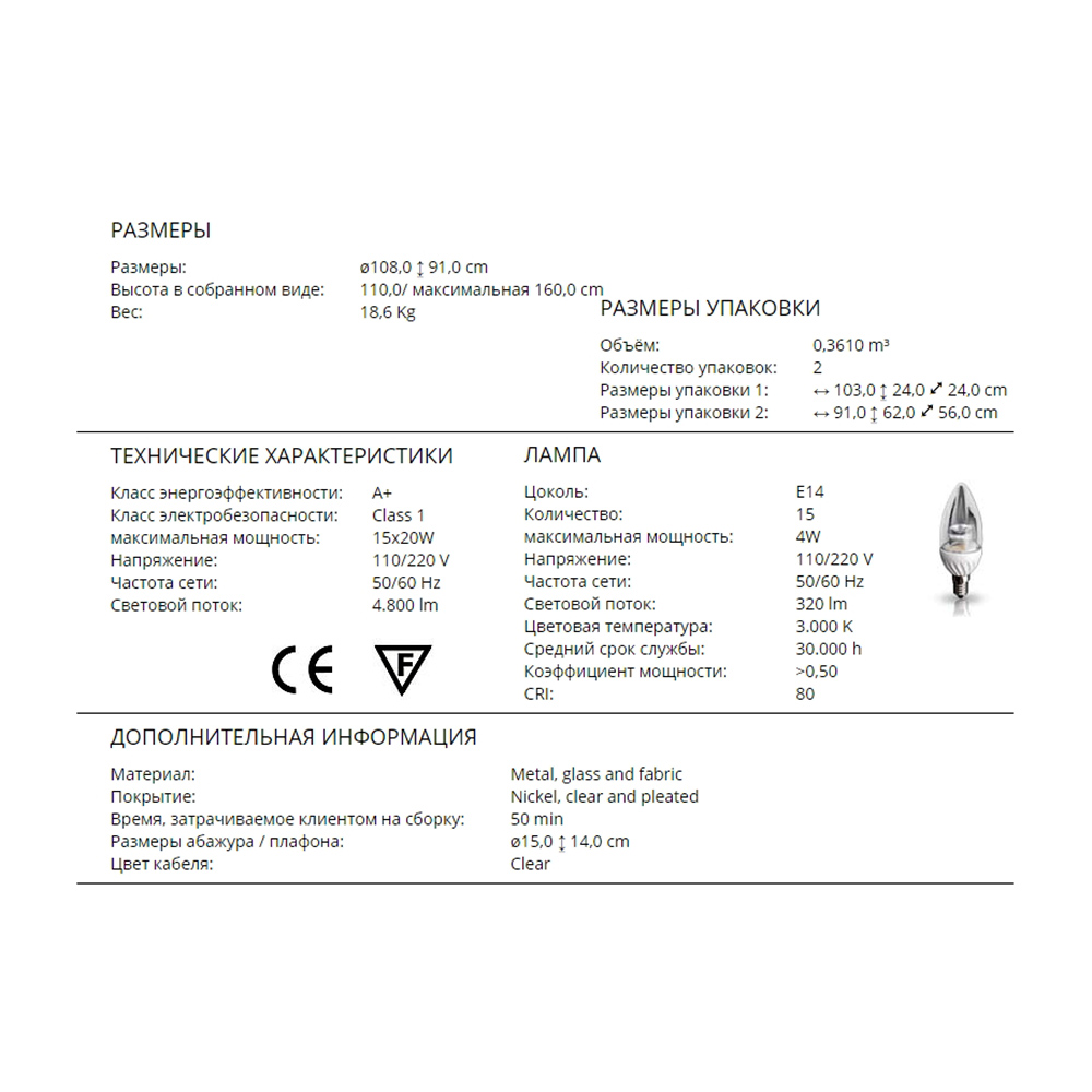 Люстра Holandesa от Schuller прозрачная/стальной/кремовая 682150 SCHULLER ДИЗАЙНЕРСКИЕ, ДВУХЪЯРУСНЫЕ 247017 Прозрачный;стальной;кремовый  - Вид №2