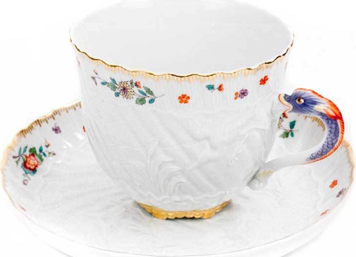 10528808 Meissen Чашка чайная с блюдцем 250мл "Лебединый сервиз" (индийские цветы) Фарфор 
