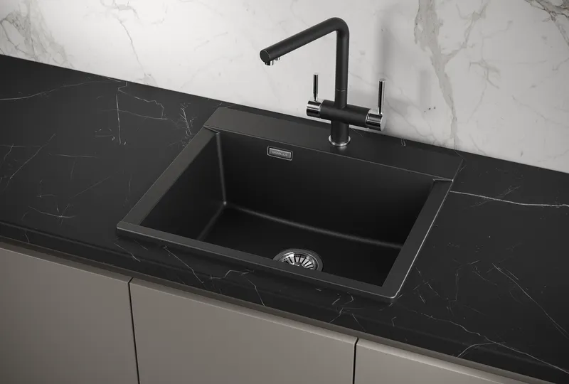 ES-5804, ШВАРЦ (чёрный металлик), кухонная мойка, кварц, ESTETICA