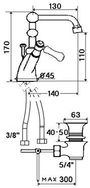 rvb Смеситель для раковины на столешницу, одно отверстие 1935 wood 1936.11.41-cc - Вид №1