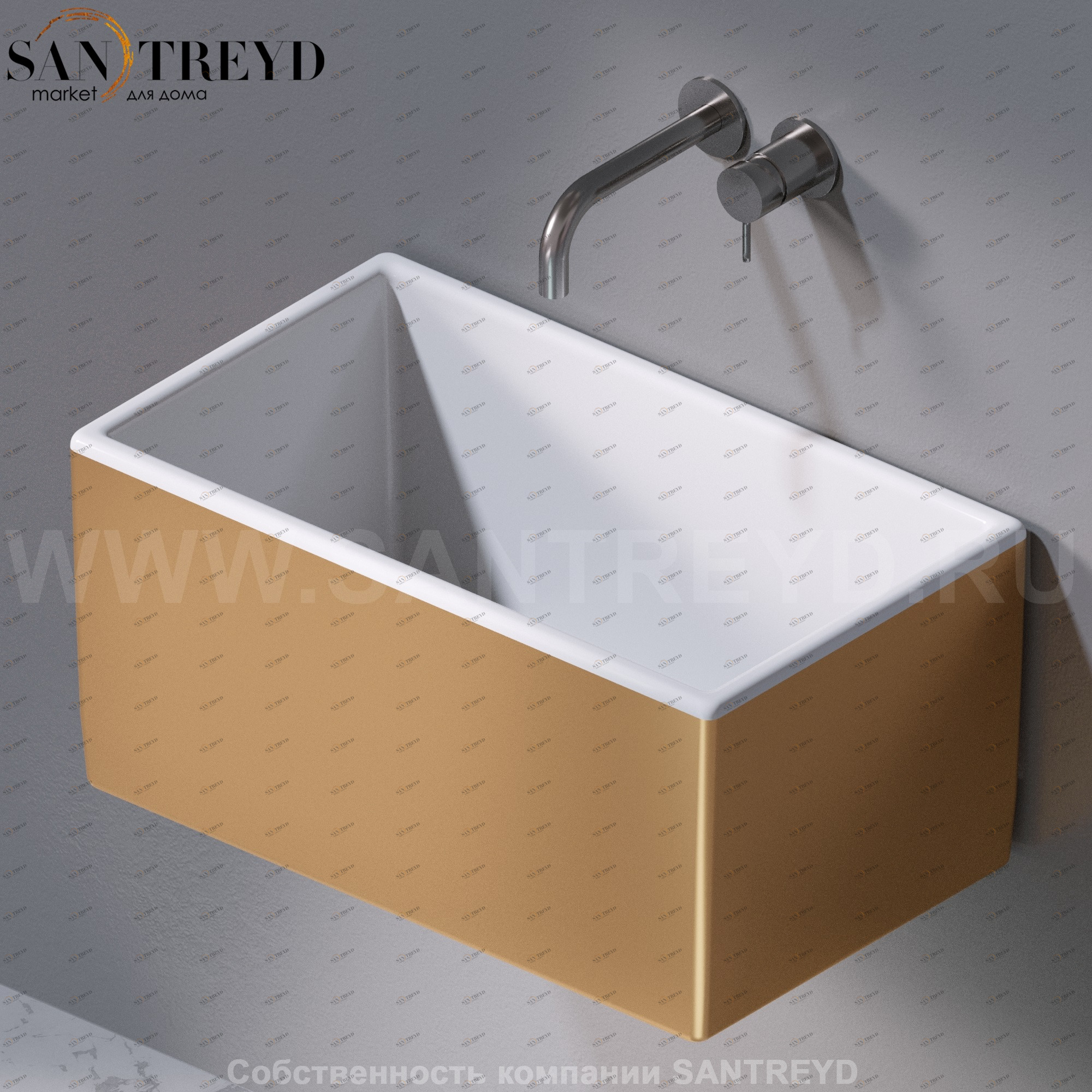 L112350 Подвесная раковина настенная прямоугольная A. e T. Italia Tower золотая AeT ITALIA