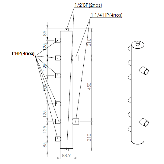 Купить Гидравлический разделитель 85 кВт, 3 контура Прокситерм GS323 - Вид №4