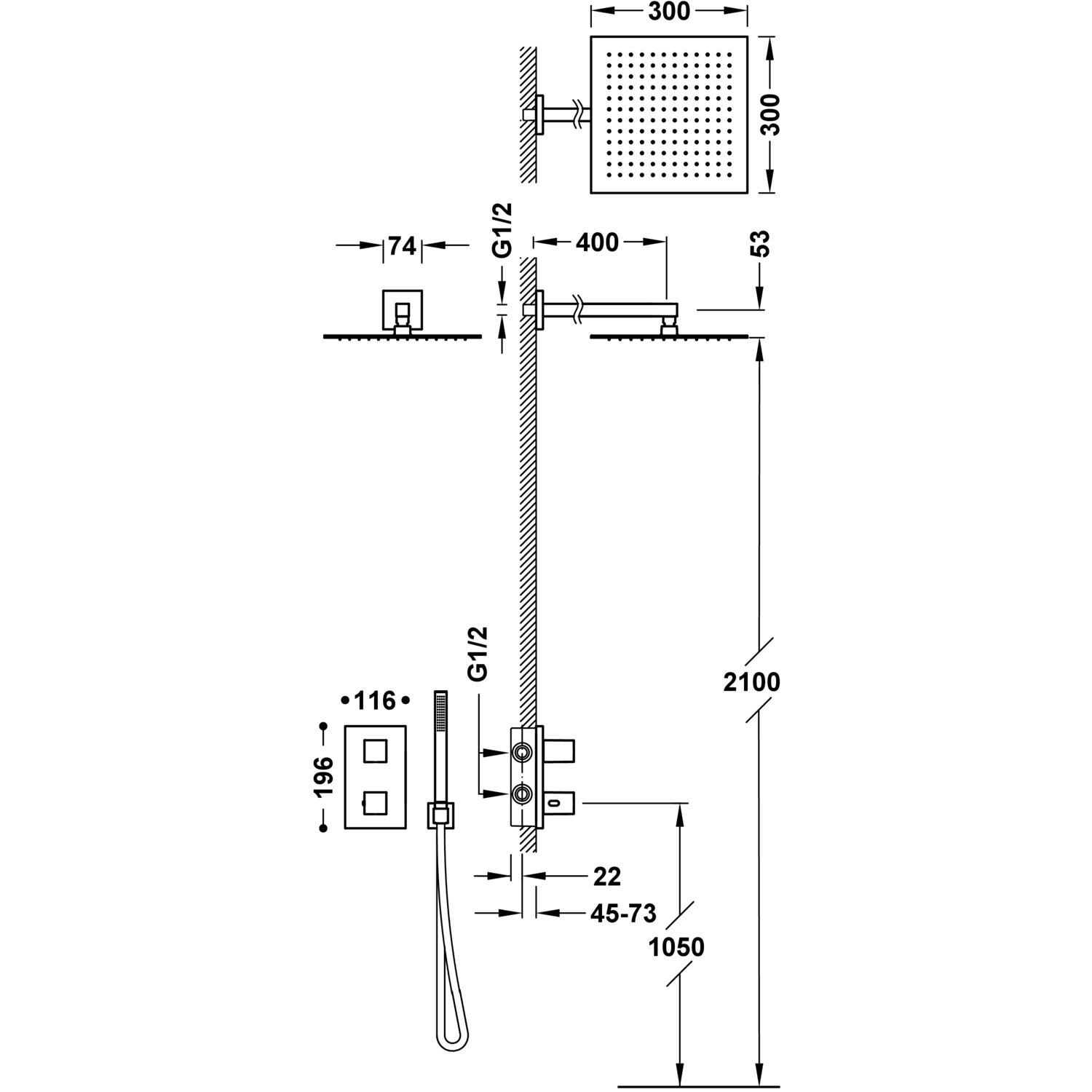 Комплект 2-ходовых скрытых термостатических кранов Therm-box Therm-box для душа-00625004NM TRES Thermostatic - Вид №1