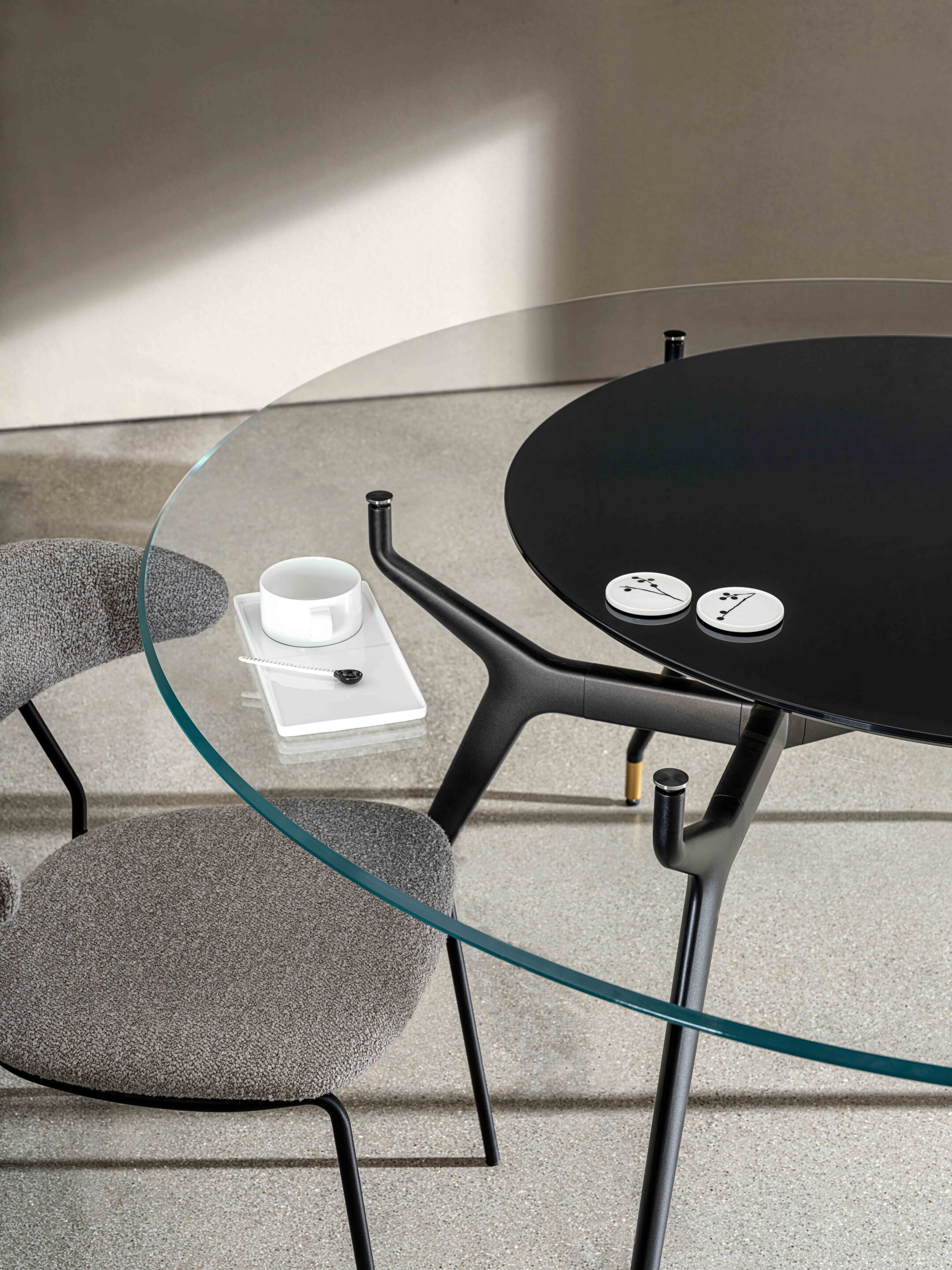 Круглый алюминиевый и стеклянный обеденный стол с Lazy Susan Sovet Italia Arkos ARCH-00073762 - Вид №1