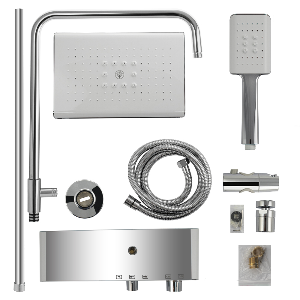 GFmark - Смеситель + стойка душевая "тропический душ" с двумя лейками, НОВАЯ СИСТЕМА, БЕЛЫЙ с ХРОМОМ, код: 3073  - Вид №3