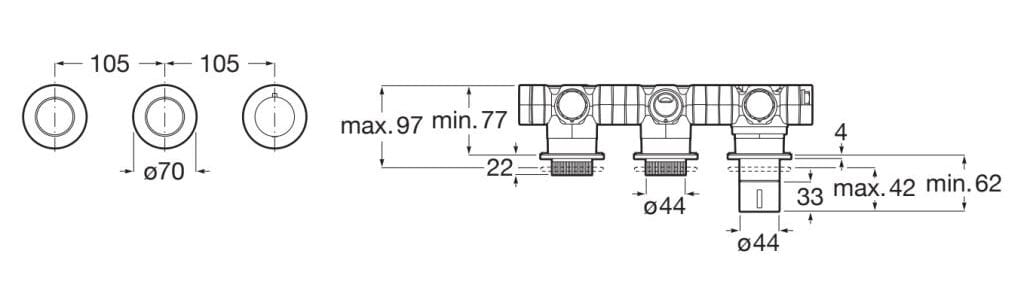 Латунный термостатический встраиваемый смеситель для душа с 3 отверстиями Roca T_Multi ARCH-00040260 - Вид №2