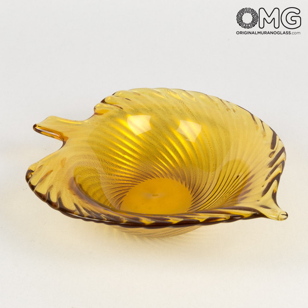 2908 ORIGINALMURANOGLASS Блюдце Листок - янтарное - Original Murano Glass OMG 9 см  - Вид №1