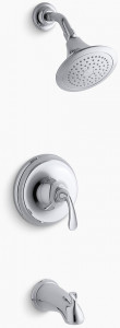 KOHLER Накладка для ванны и душа Forté Sculpted Rite-Temp с нескользящим изливом и насадкой для душа 2,5 галлона в минуту K-TS10275-4-CP