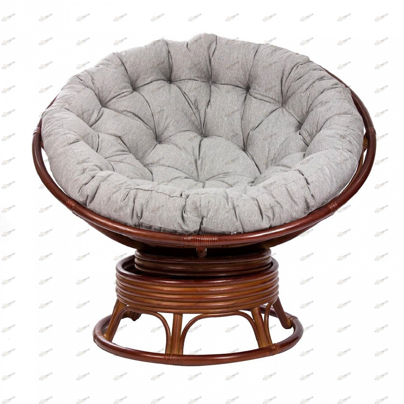 Кресло-качалка круглое из ротанга с подушкой коньяк Papasun Swivel Rocker IMPEX  00-3885603 Коричневый;серый 