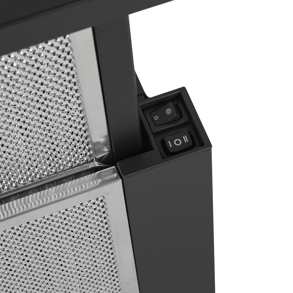 VS LIGHT 50 BLACK Вытяжка vs light 50 черный/ • тип: встраиваемая • цвет: черный • управление: колыбельное • ширина, мм: 500 • полная потребляемая мощность, вт: 140• количество скоростей: 2 • максимальная производительность, м3/ч: 480• диаметр воздуховода Santreyd  - Вид №13