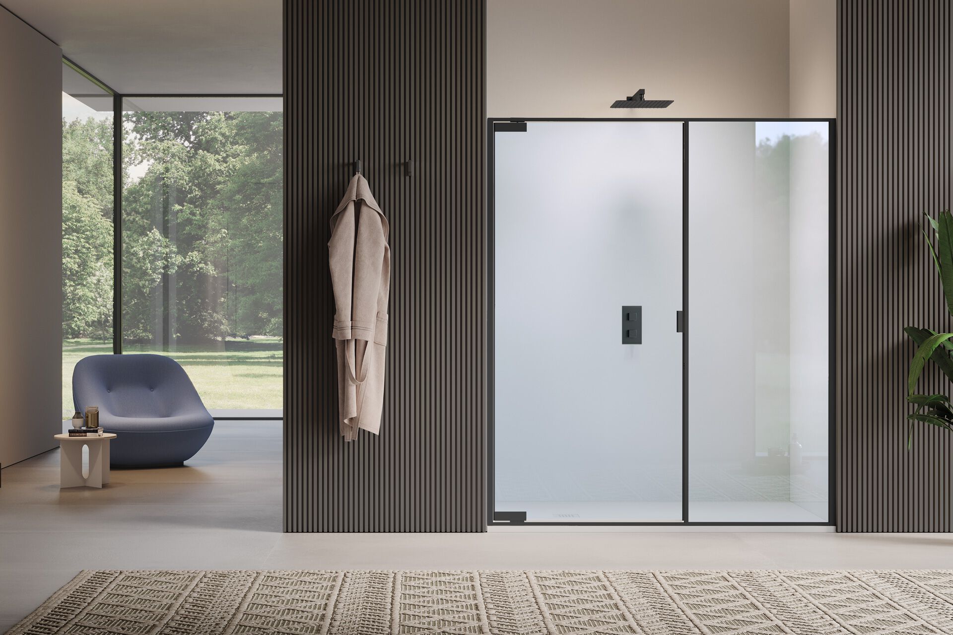 Поворотная поворотная дверь с фиксированной стеной в линии только для ниши Samo PYXIS ARCH-00112847 - Вид №2