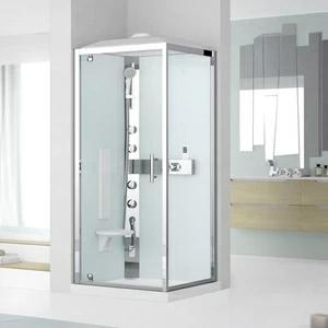 Novellini. Душевая кабина 80x80 GF80 HYDROMASSAGE с низким душевым поддоном, серебристым профилем и крышей с парогенератором GLAX 3
