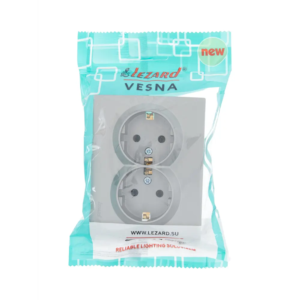 Двойная розетка Lezard Vesna с заземлением в цвете платина 87103788 STLM-1570250 - Вид №4