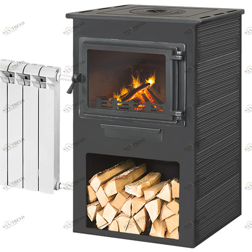 Печь-камин Этна (Панорама) с плитой и Т/О "Антрацит" высокая 5139