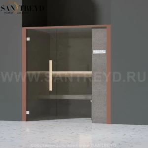 Effegibi ONEFILO H LO61030009 Хаммам. Установка: в нишу. Правая дверь. Мощность: 4,5 кВт макс. Размеры: длина 214 см, ширина 171 см. Отделка: матовый лакированный коричневый аллюминий и темный ламинат из керамогранита.