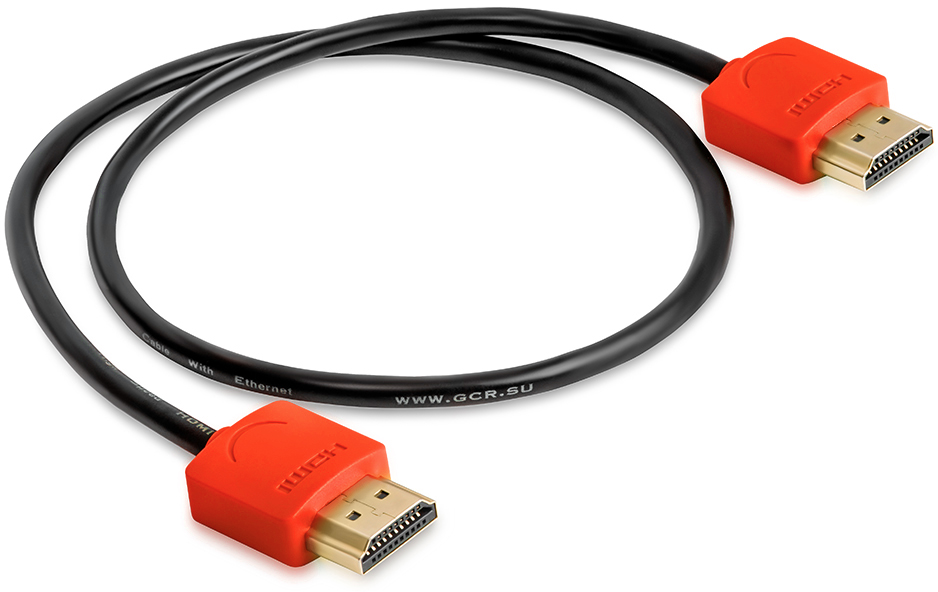 GCR-HM550-1.0m кабель 1.0m hdmi версия 1.4, черный, красные коннекторы, slim od3.8mm, 32/32 awg, позолоченные контакты, ethernet 10.2 гбит/с, 3d, 4k, premium , экран Greenconnect Santreyd  - Вид №2