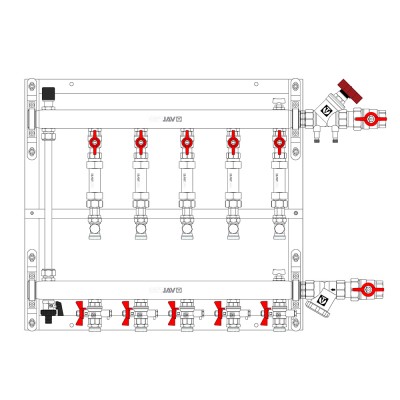 VT.GPR.06S04.L2 Узел этажный для поквартирного учета тепловой энергии с перепускным клапаном Valtec 1", 2 вых., ввод слева  - Вид №8